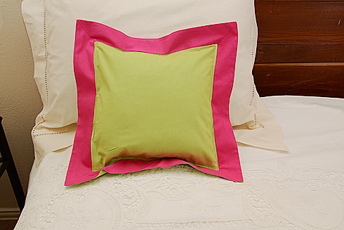 Hemstitch Multicolor Baby Pillow 12x12".Macaw Green Pink Peacock - Click Image to Close